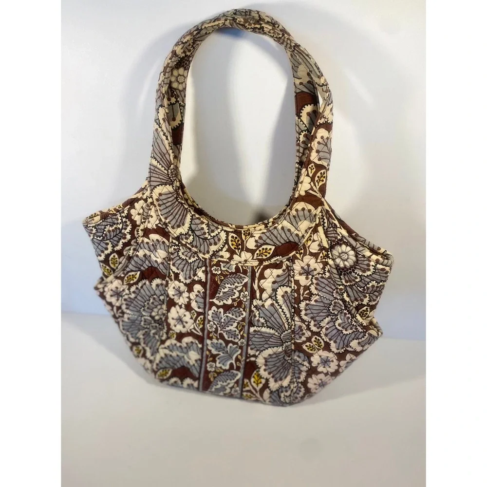 Vera Bradley Purse Hobo Bag Brown Floral Flowers Quilted Magnetic Closure